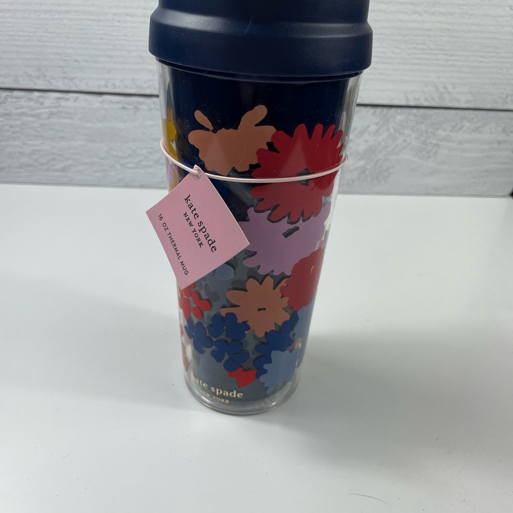 Kate Spade 16 oz Floral  Travel Tumbler -‎ Navy and Pink - "Swing Flora" - NWT